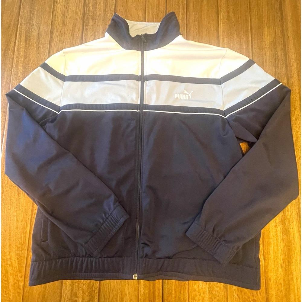 Puma Mens Retro Colorblock Track Jacket Full Zip Navy White Gray XL 806823